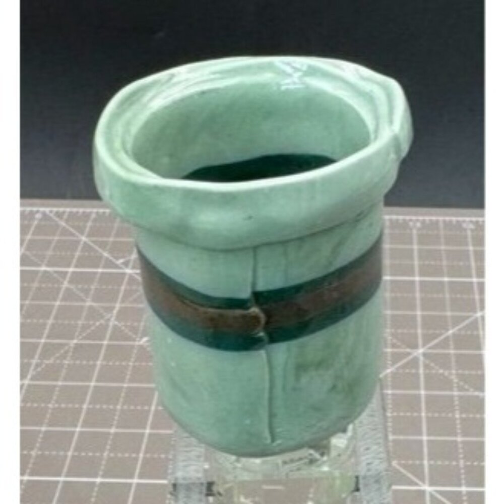 Vintage Small Celadon Green Pottery Pin Match Holder signed